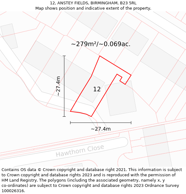 12, ANSTEY FIELDS, BIRMINGHAM, B23 5RL: Plot and title map