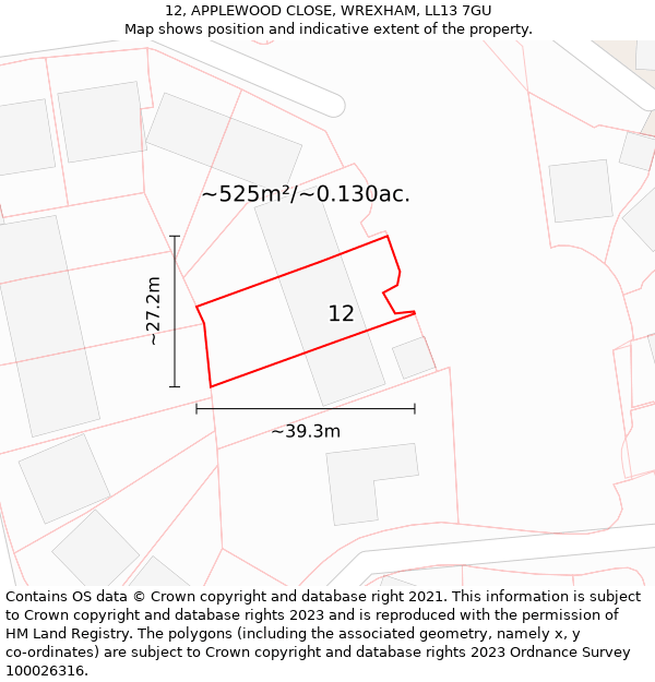 12, APPLEWOOD CLOSE, WREXHAM, LL13 7GU: Plot and title map