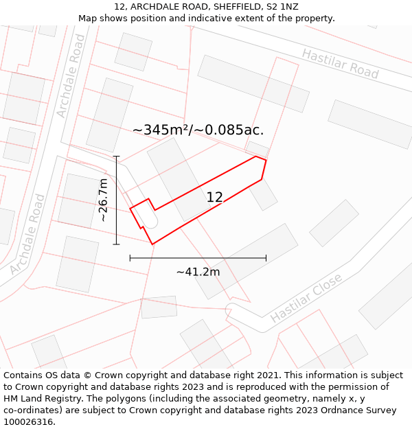 12, ARCHDALE ROAD, SHEFFIELD, S2 1NZ: Plot and title map