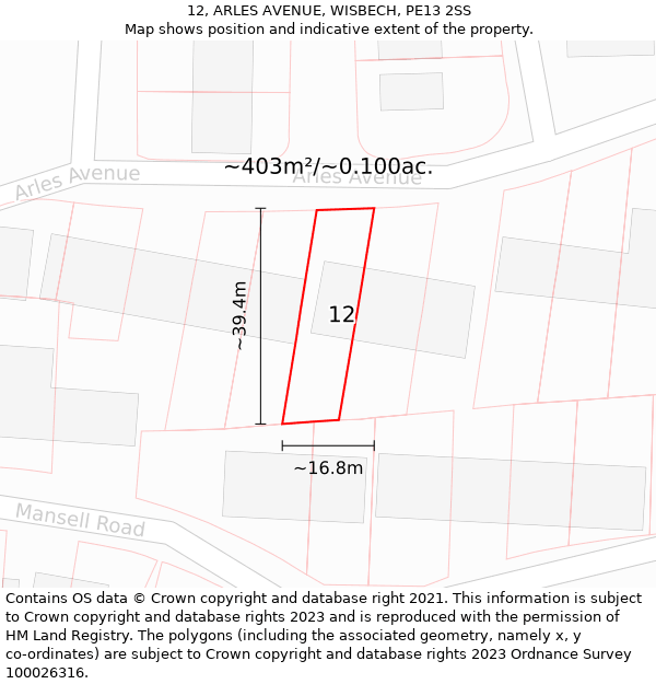 12, ARLES AVENUE, WISBECH, PE13 2SS: Plot and title map