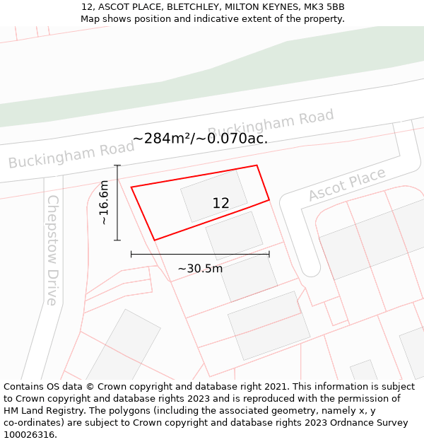 12, ASCOT PLACE, BLETCHLEY, MILTON KEYNES, MK3 5BB: Plot and title map