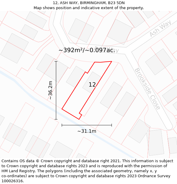 12, ASH WAY, BIRMINGHAM, B23 5DN: Plot and title map