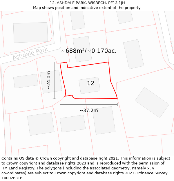 12, ASHDALE PARK, WISBECH, PE13 1JH: Plot and title map