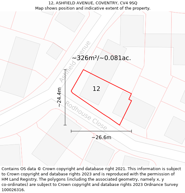 12, ASHFIELD AVENUE, COVENTRY, CV4 9SQ: Plot and title map