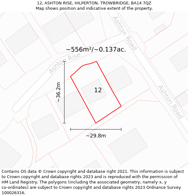 12, ASHTON RISE, HILPERTON, TROWBRIDGE, BA14 7QZ: Plot and title map