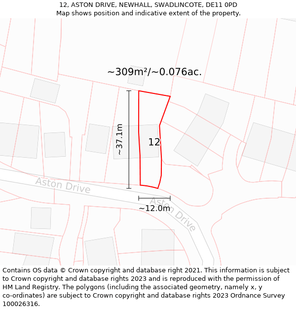 12, ASTON DRIVE, NEWHALL, SWADLINCOTE, DE11 0PD: Plot and title map