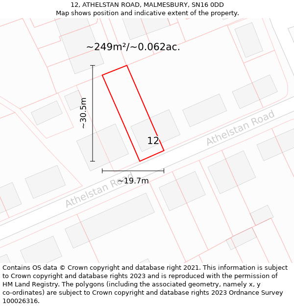 12, ATHELSTAN ROAD, MALMESBURY, SN16 0DD: Plot and title map