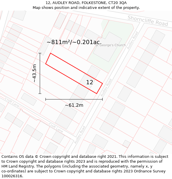 12, AUDLEY ROAD, FOLKESTONE, CT20 3QA: Plot and title map