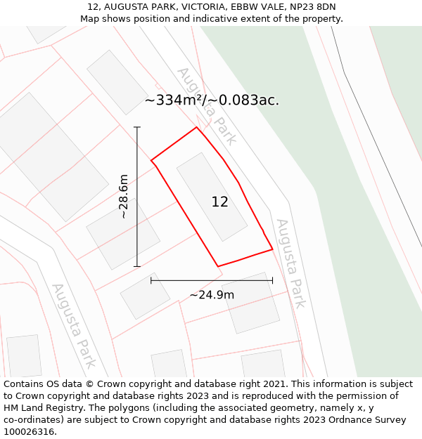 12, AUGUSTA PARK, VICTORIA, EBBW VALE, NP23 8DN: Plot and title map