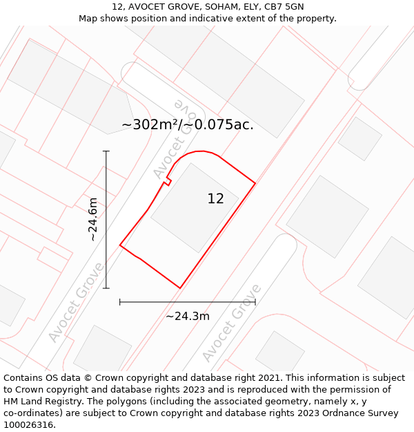 12, AVOCET GROVE, SOHAM, ELY, CB7 5GN: Plot and title map