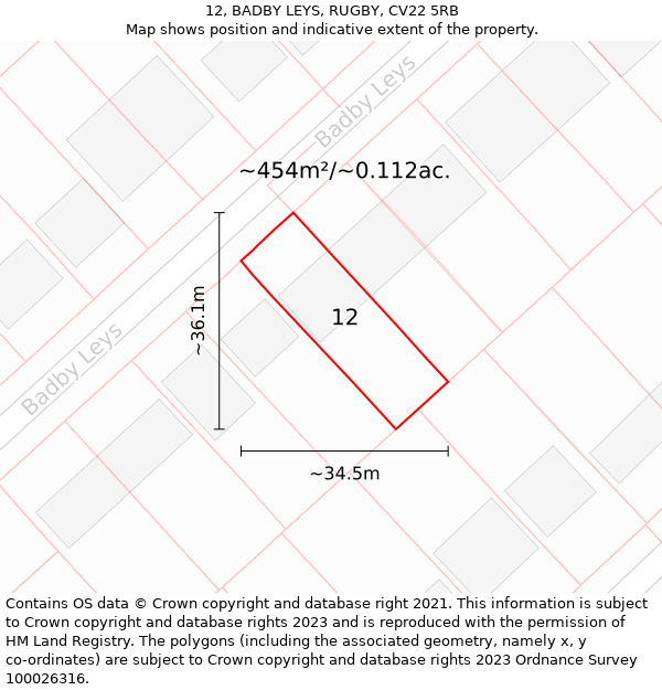 12, BADBY LEYS, RUGBY, CV22 5RB: Plot and title map