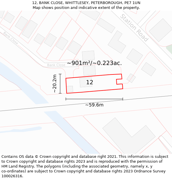 12, BANK CLOSE, WHITTLESEY, PETERBOROUGH, PE7 1UN: Plot and title map