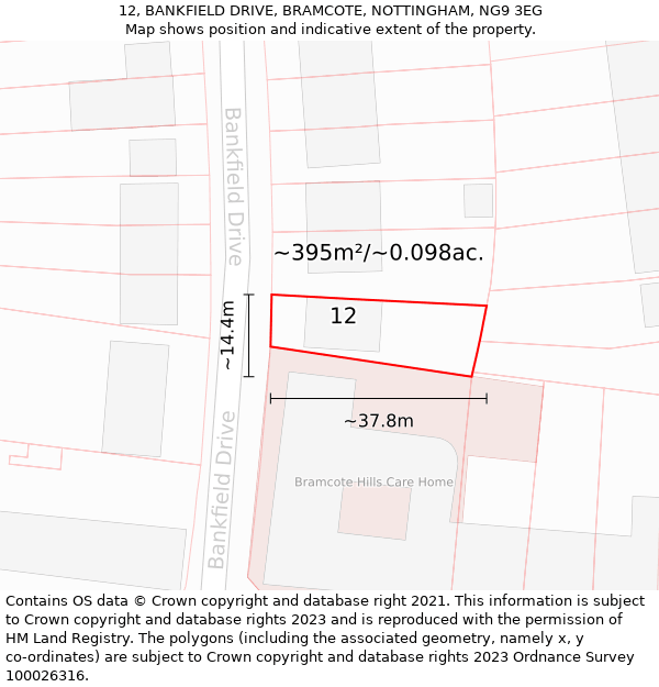 12, BANKFIELD DRIVE, BRAMCOTE, NOTTINGHAM, NG9 3EG: Plot and title map