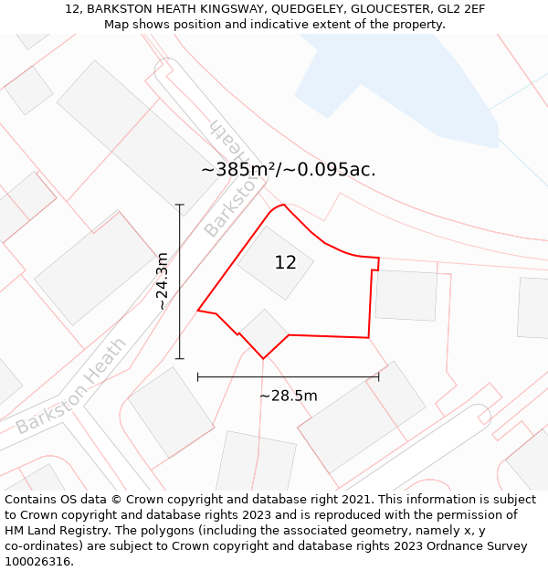 12, BARKSTON HEATH KINGSWAY, QUEDGELEY, GLOUCESTER, GL2 2EF: Plot and title map