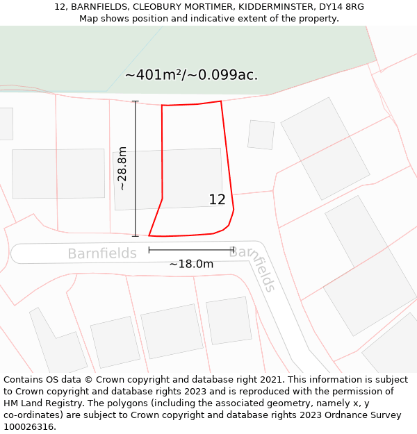 12, BARNFIELDS, CLEOBURY MORTIMER, KIDDERMINSTER, DY14 8RG: Plot and title map