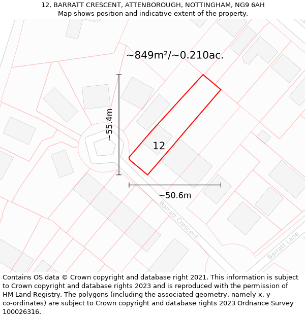 12, BARRATT CRESCENT, ATTENBOROUGH, NOTTINGHAM, NG9 6AH: Plot and title map