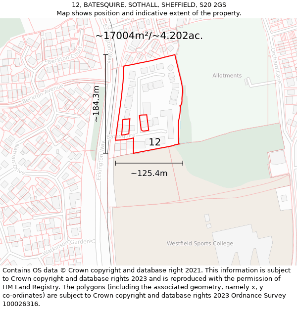12, BATESQUIRE, SOTHALL, SHEFFIELD, S20 2GS: Plot and title map