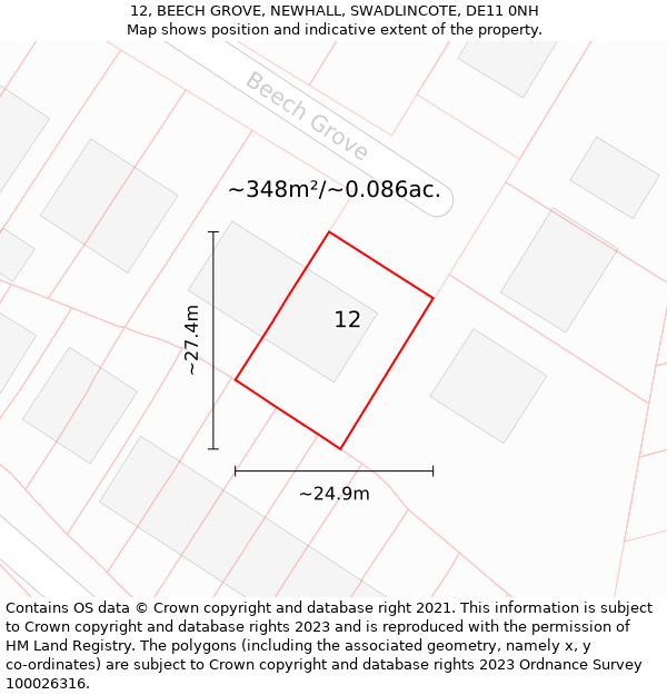 12, BEECH GROVE, NEWHALL, SWADLINCOTE, DE11 0NH: Plot and title map