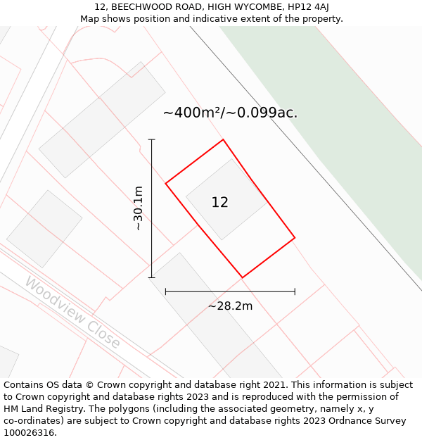 12, BEECHWOOD ROAD, HIGH WYCOMBE, HP12 4AJ: Plot and title map