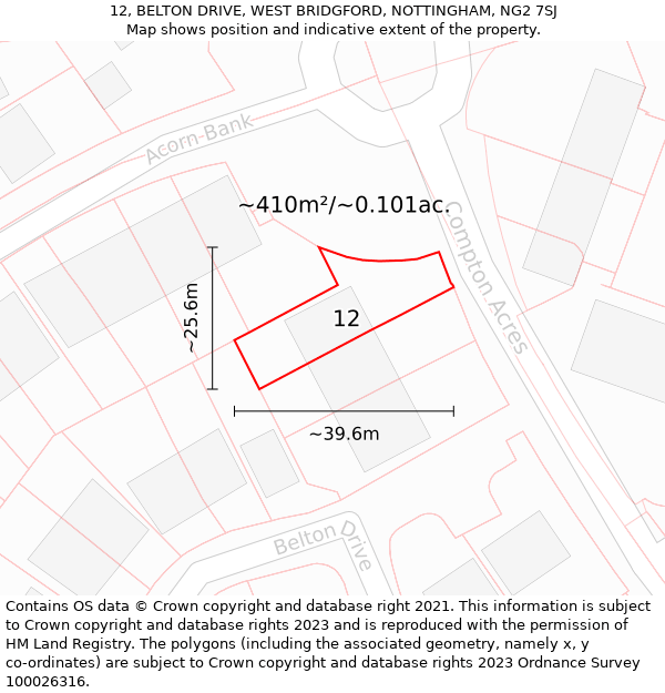 12, BELTON DRIVE, WEST BRIDGFORD, NOTTINGHAM, NG2 7SJ: Plot and title map