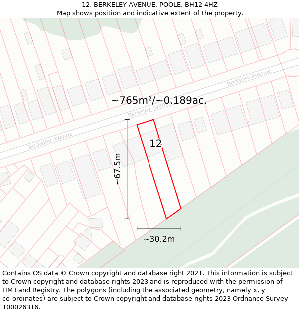 12, BERKELEY AVENUE, POOLE, BH12 4HZ: Plot and title map