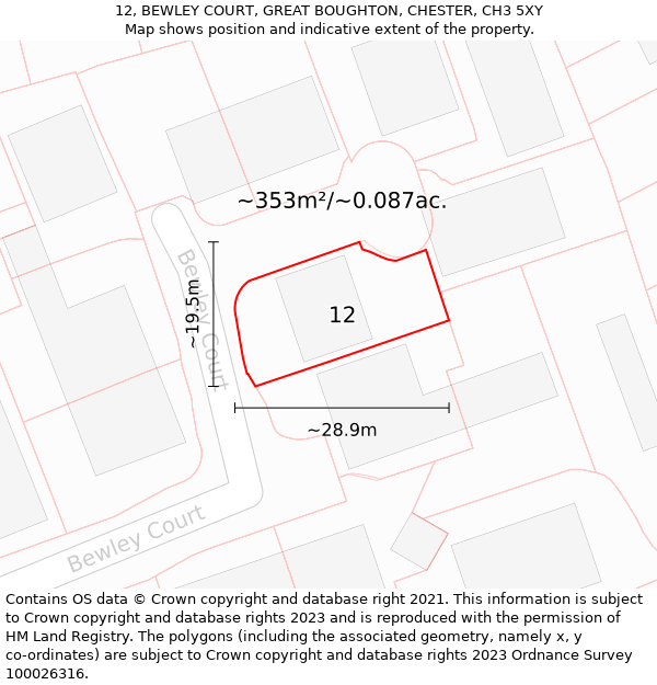 12, BEWLEY COURT, GREAT BOUGHTON, CHESTER, CH3 5XY: Plot and title map