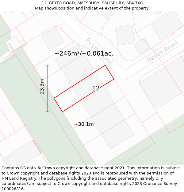 12, BEYER ROAD, AMESBURY, SALISBURY, SP4 7XG: Plot and title map