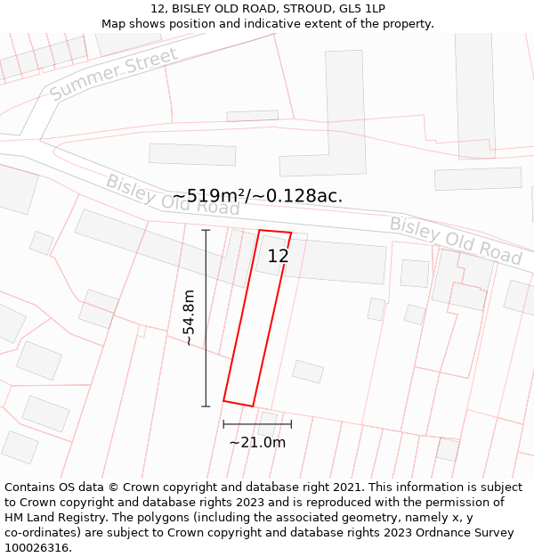 12, BISLEY OLD ROAD, STROUD, GL5 1LP: Plot and title map