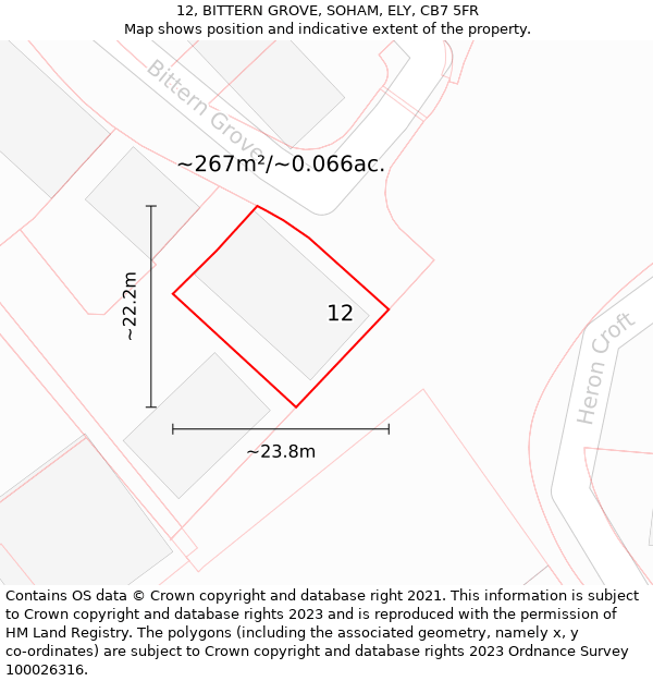 12, BITTERN GROVE, SOHAM, ELY, CB7 5FR: Plot and title map