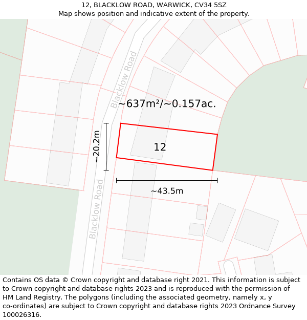 12, BLACKLOW ROAD, WARWICK, CV34 5SZ: Plot and title map