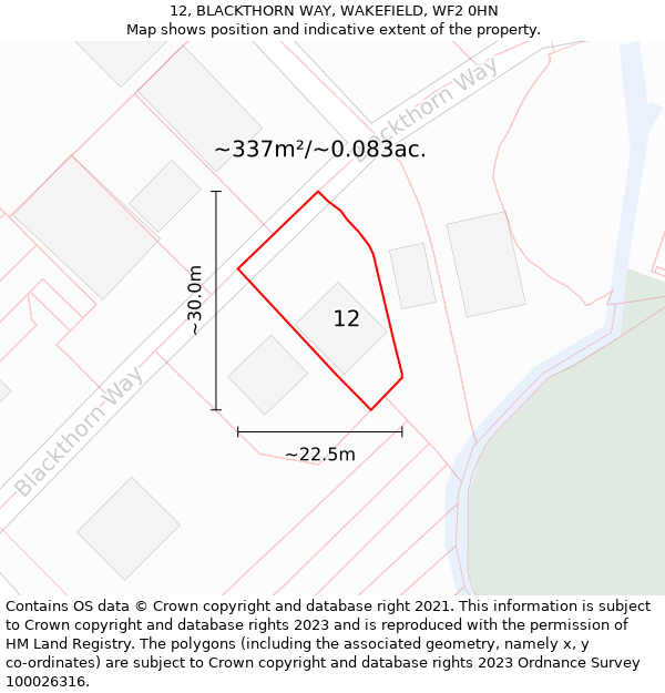 12, BLACKTHORN WAY, WAKEFIELD, WF2 0HN: Plot and title map