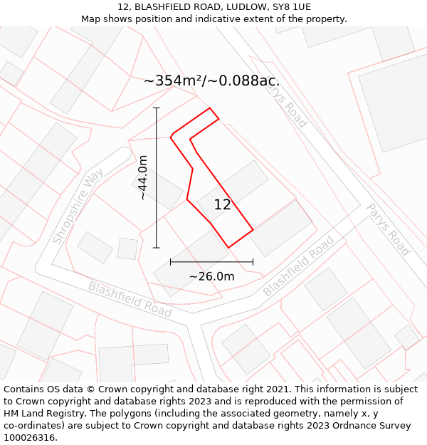 12, BLASHFIELD ROAD, LUDLOW, SY8 1UE: Plot and title map