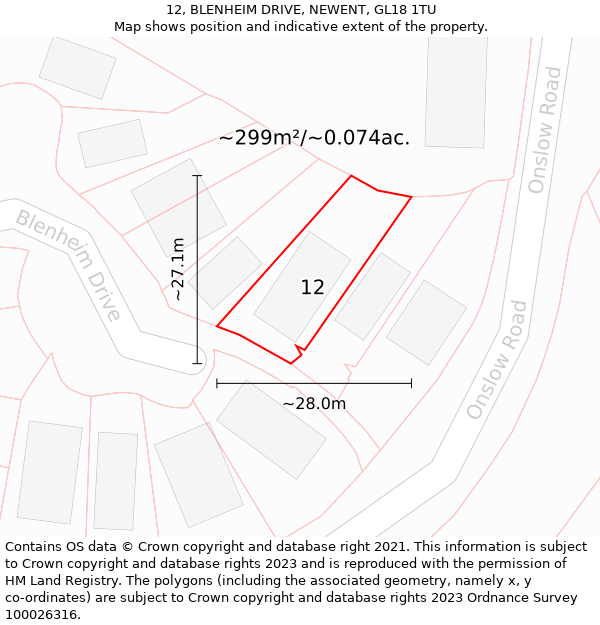 12, BLENHEIM DRIVE, NEWENT, GL18 1TU: Plot and title map