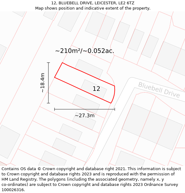 12, BLUEBELL DRIVE, LEICESTER, LE2 6TZ: Plot and title map