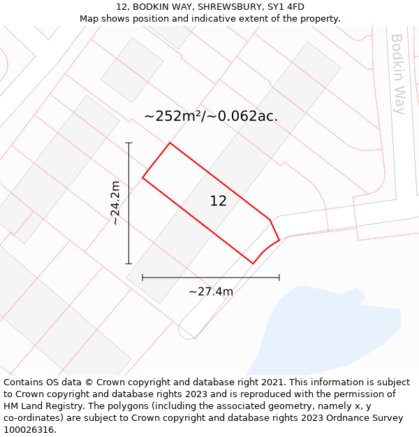 12, BODKIN WAY, SHREWSBURY, SY1 4FD: Plot and title map