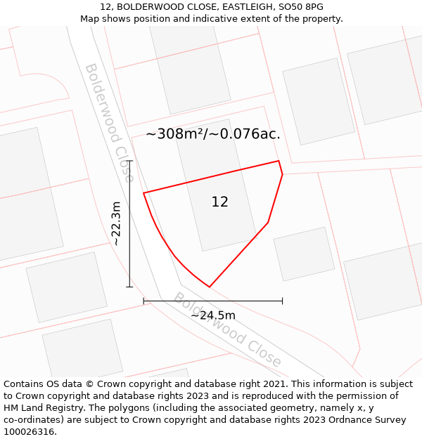 12, BOLDERWOOD CLOSE, EASTLEIGH, SO50 8PG: Plot and title map