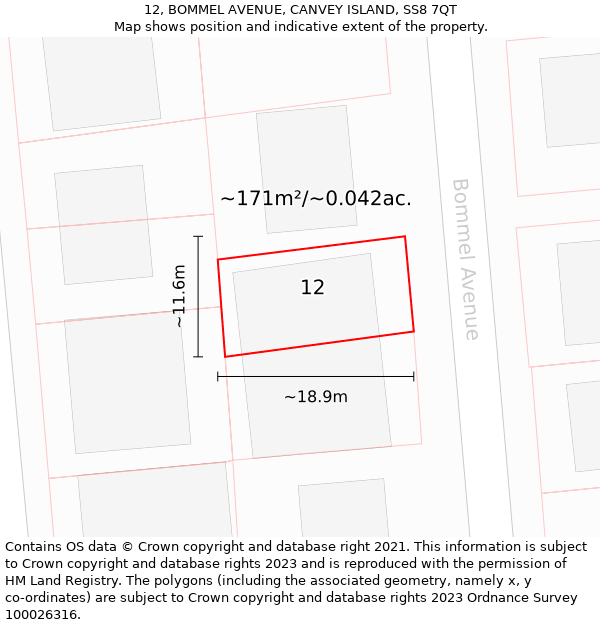 12, BOMMEL AVENUE, CANVEY ISLAND, SS8 7QT: Plot and title map