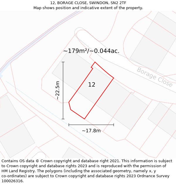 12, BORAGE CLOSE, SWINDON, SN2 2TF: Plot and title map