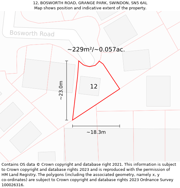 12, BOSWORTH ROAD, GRANGE PARK, SWINDON, SN5 6AL: Plot and title map