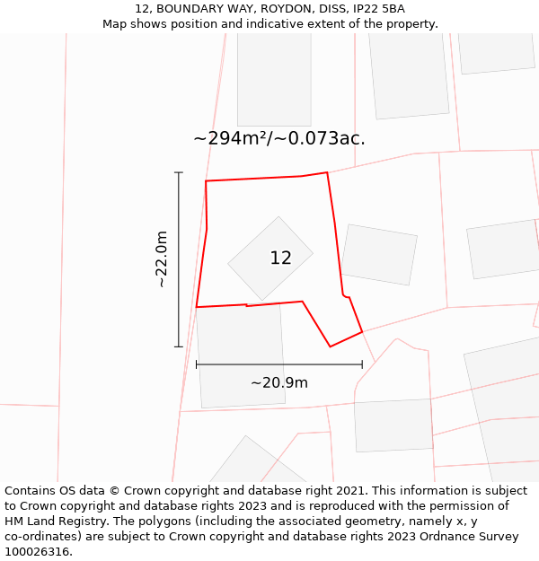 12, BOUNDARY WAY, ROYDON, DISS, IP22 5BA: Plot and title map