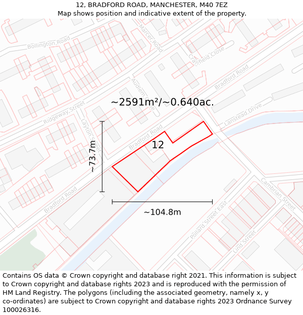 12, BRADFORD ROAD, MANCHESTER, M40 7EZ: Plot and title map