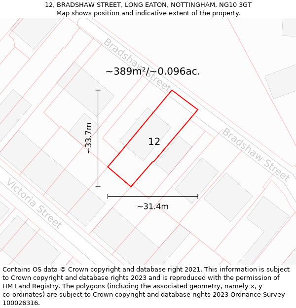 12, BRADSHAW STREET, LONG EATON, NOTTINGHAM, NG10 3GT: Plot and title map