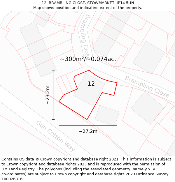 12, BRAMBLING CLOSE, STOWMARKET, IP14 5UN: Plot and title map