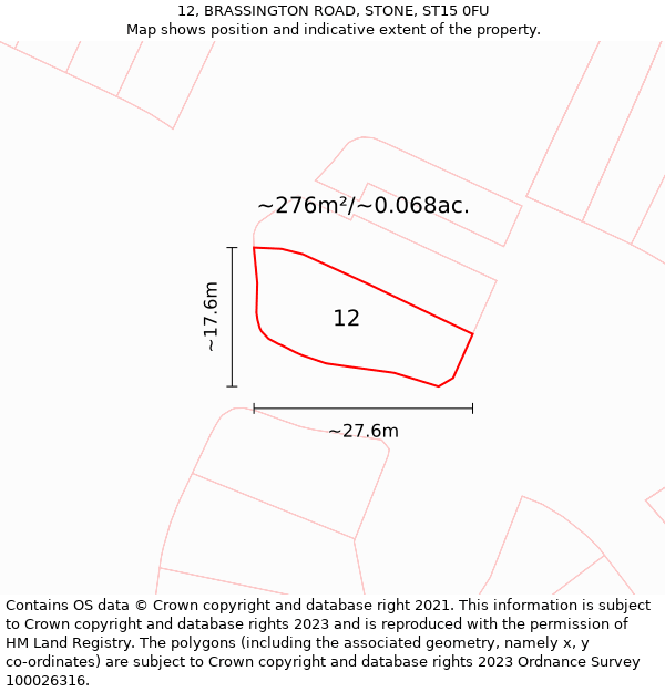 12, BRASSINGTON ROAD, STONE, ST15 0FU: Plot and title map