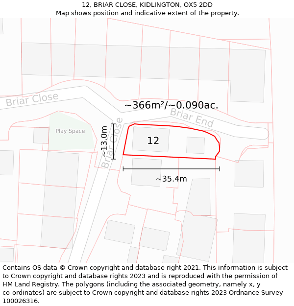 12, BRIAR CLOSE, KIDLINGTON, OX5 2DD: Plot and title map