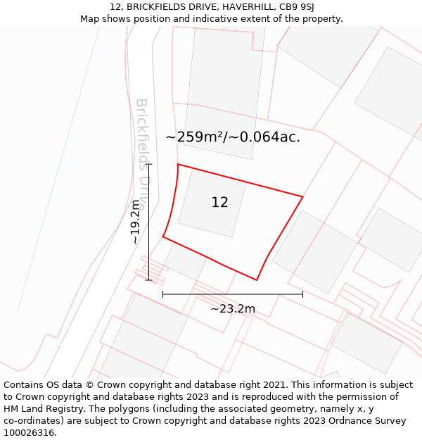 12, BRICKFIELDS DRIVE, HAVERHILL, CB9 9SJ: Plot and title map