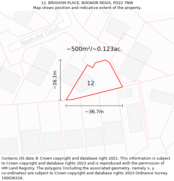 12, BRIGHAM PLACE, BOGNOR REGIS, PO22 7NW: Plot and title map