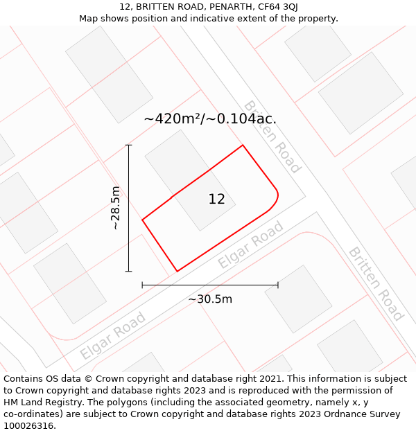 12, BRITTEN ROAD, PENARTH, CF64 3QJ: Plot and title map