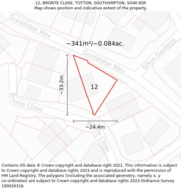 12, BRONTE CLOSE, TOTTON, SOUTHAMPTON, SO40 8SR: Plot and title map