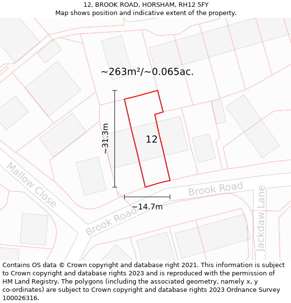 12, BROOK ROAD, HORSHAM, RH12 5FY: Plot and title map